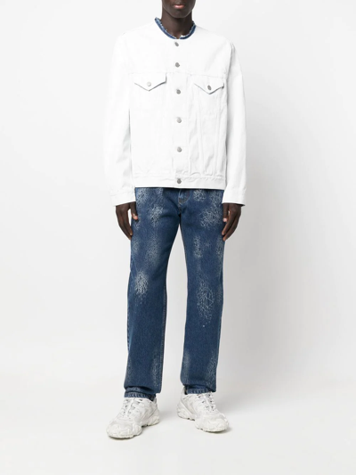 Maison Margiela Collarless Denim Jacket In Weiss