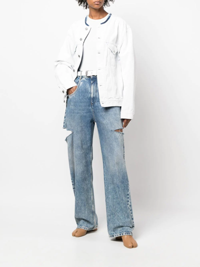 Maison Margiela Collarless Denim Jacket In Weiss