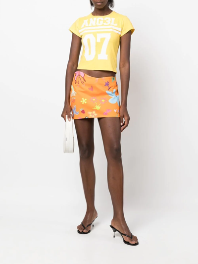 Shop Collina Strada Floral-print Asymmetric Mini Skirt In Orange