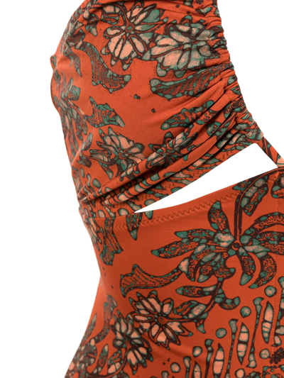 Shop Ulla Johnson Floral-print Backless Swimsuit In Orange