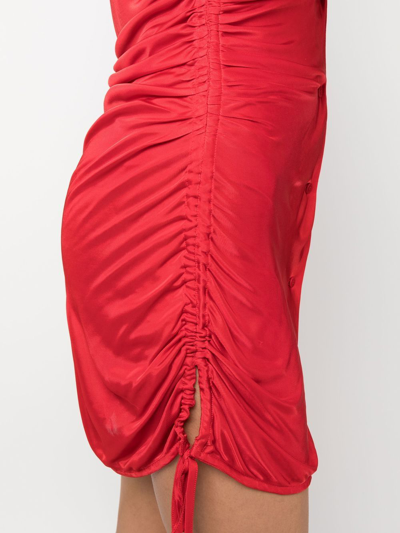 Shop Andreädamo V-neck Ruched Dress In Rot