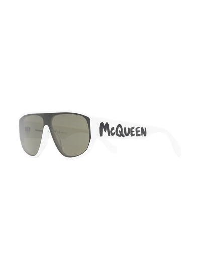Shop Alexander Mcqueen Logo-print Oversize-frame Sunglasses In 9040 White