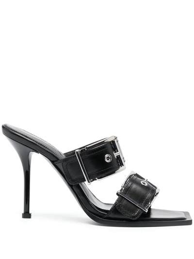 Alexander Mcqueen Alexander Mc Queen Punk Double Buckle Leather Sandals In Schwarz