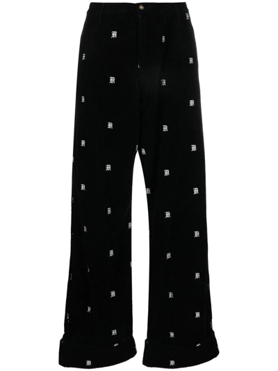 R13 Embroidered Cotton-corduroy Wide-leg Pants In Schwarz