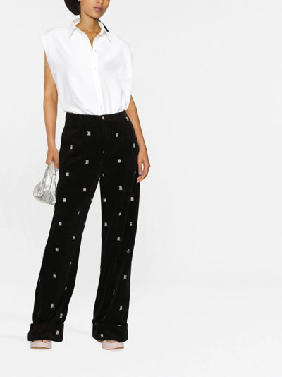 R13 Embroidered Cotton-corduroy Wide-leg Pants In Schwarz