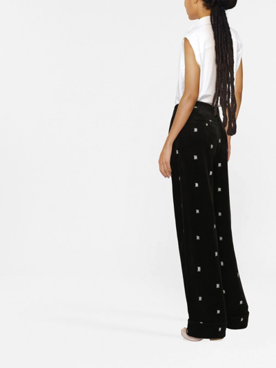 R13 Embroidered Cotton-corduroy Wide-leg Pants In Schwarz