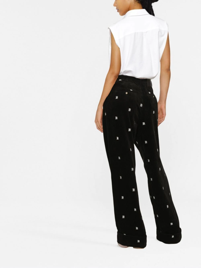 R13 Embroidered Cotton-corduroy Wide-leg Pants In Schwarz
