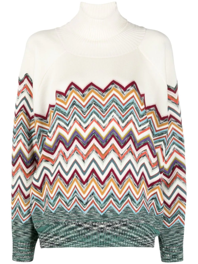 Shop Missoni Zig-zag Knitted Jumper In Nude