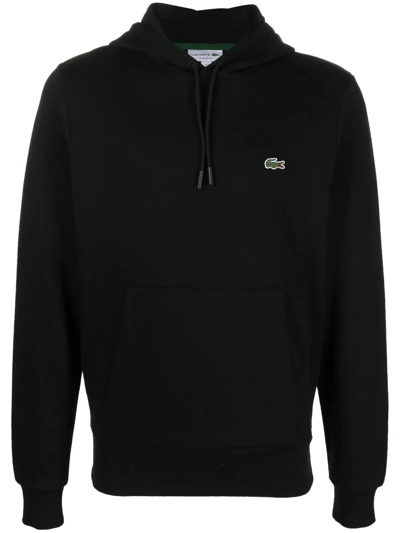 Shop Lacoste Logo-patch Cotton Hoodie In Schwarz