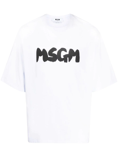 Shop Msgm Logo-print Cotton T-shirt In Weiss