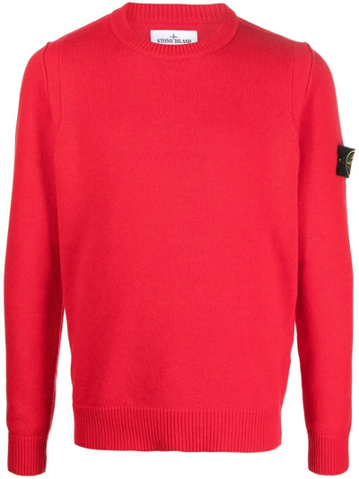 Stone Island Logo-patch Crew-neck Jumper In Rot | ModeSens