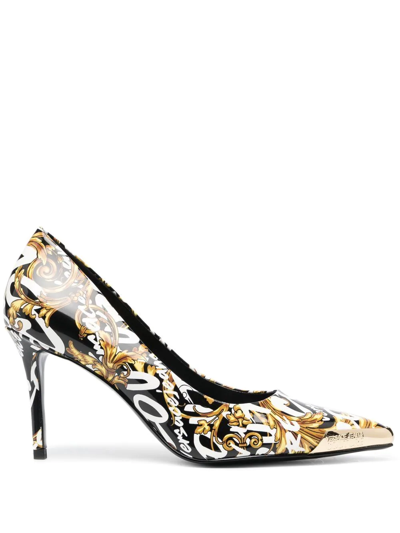 Shop Versace Jeans Couture Baroque-print 85mm Pointed Pumps In Schwarz