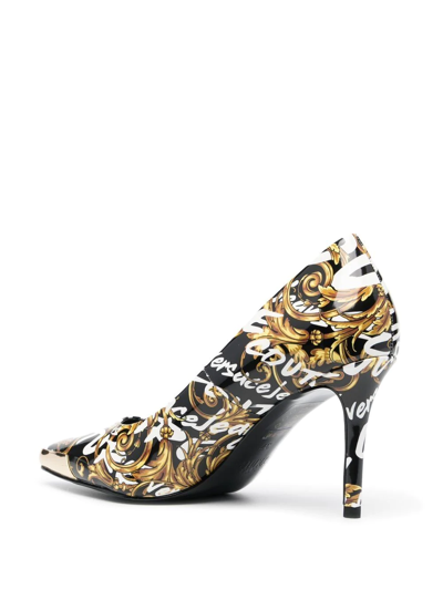 Shop Versace Jeans Couture Baroque-print 85mm Pointed Pumps In Schwarz