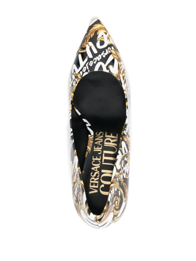 Shop Versace Jeans Couture Baroque-print 85mm Pointed Pumps In Schwarz