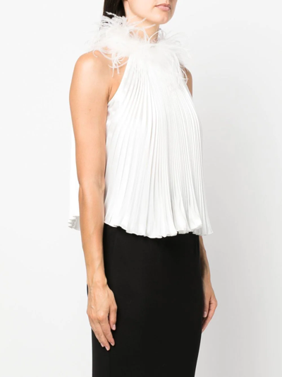 Shop Styland Feather Trim Pleated Blouse In Weiss