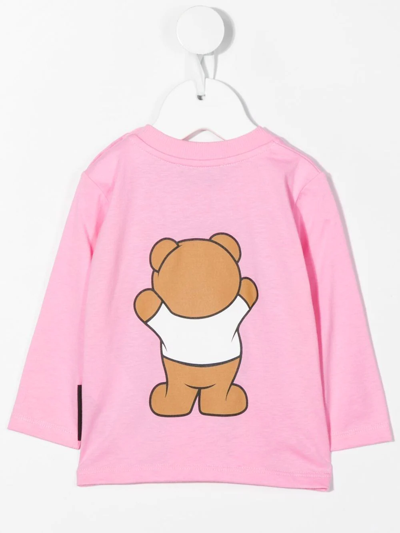 Shop Moschino Teddy-print Long-sleeve T-shirt In Rosa