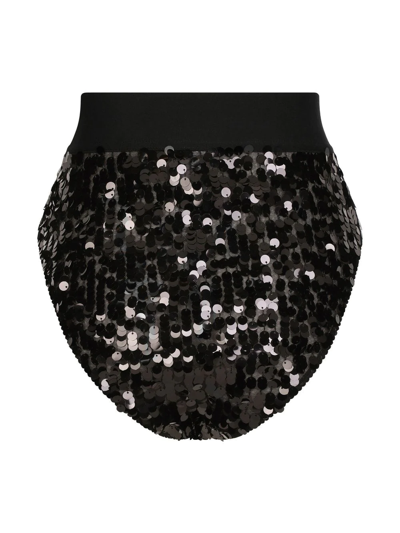 Shop Dolce & Gabbana High-waisted Sequin-embellished Briefs In Black