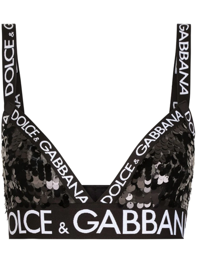 Shop Dolce & Gabbana Sequin-embellished Triangle Bra In Black