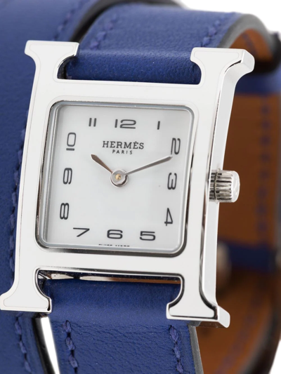 Pre-owned Hermes 2017  Heure H Double Tour 30mm In Blue