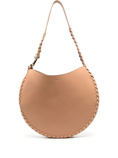 Shop Chloé Moon Leather Shoulder Bag In Neutrals