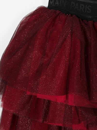 Shop Balmain Glittered Tutu Skirt In Red