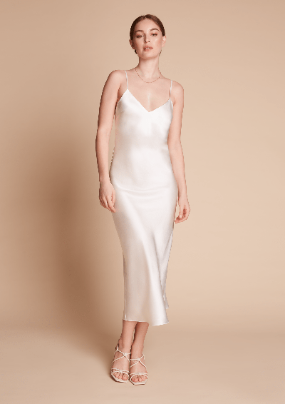 Gilda & Pearl Silk Girl Loves Pearl Long Slip Dress In  Ivory