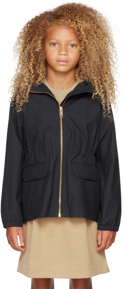 Shop Burberry Kids Black Cotton Hooded Jacket