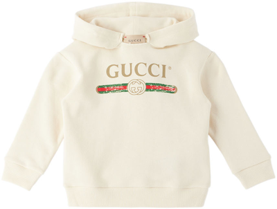 Shop Gucci Baby Off-white Logo Hoodie In 9112 White/green/red