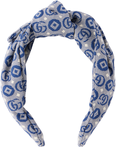 Shop Gucci Kids Navy & White Double G Headband In 4077 Bluette/ Nat Wh