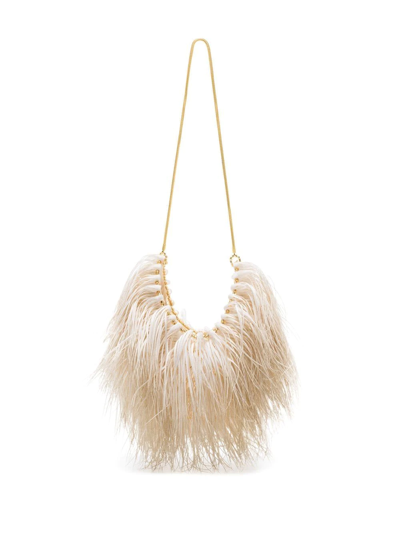 Shop Vanina Feather-effect Shoulder Bag In Neutrals