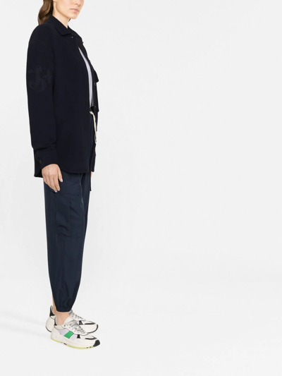 Shop Jil Sander Flocked-monogram Wool Jacket In Blue