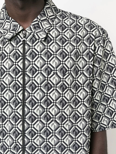 Shop Marine Serre Zephyr Diamond-pattern Moon Shirt In Black