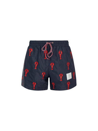 Shop Thom Browne Swimshorts In Navy