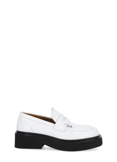 Shop Marni Leather Loafers In Lily White