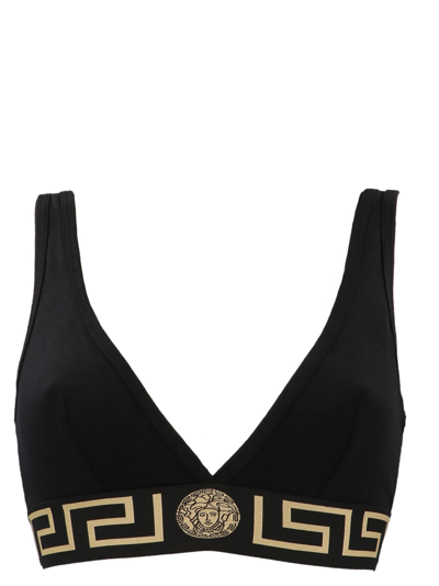 Shop Versace Logo Triangle Bra In Black