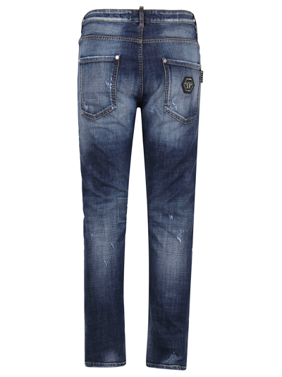 Shop Philipp Plein Denim Trousers Skinny Fit Hexagon In Gd Vintage Blue
