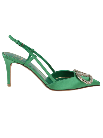 Shop Valentino Décolleté Slingback Vlogo In Uwy Gea Green Crystal