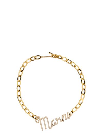 Shop Marni Necklace With Cursive Logo In Bianco