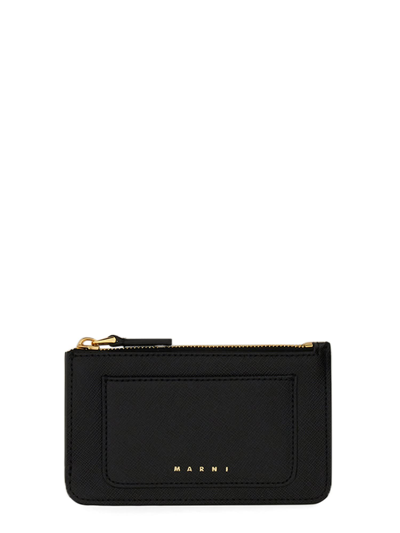 Shop Marni Leather Card Holder In Nero