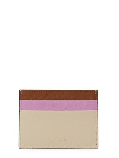 Shop Marni Leather Card Holder In Multicolor
