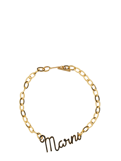 Shop Marni Necklace With Cursive Logo In Nero