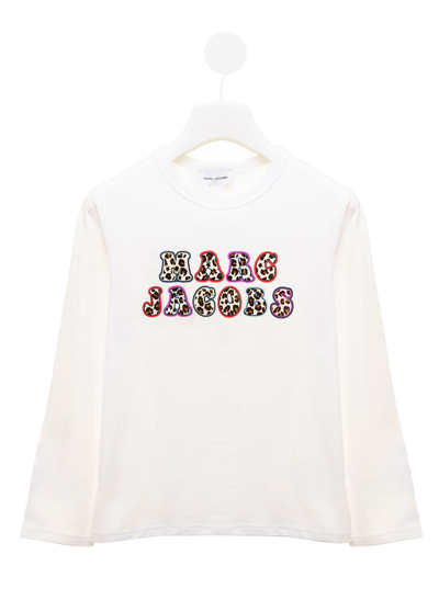 Shop Marc Jacobs Long-sleeved White Cotton T-shirt With Logo Print  Kids Girls
