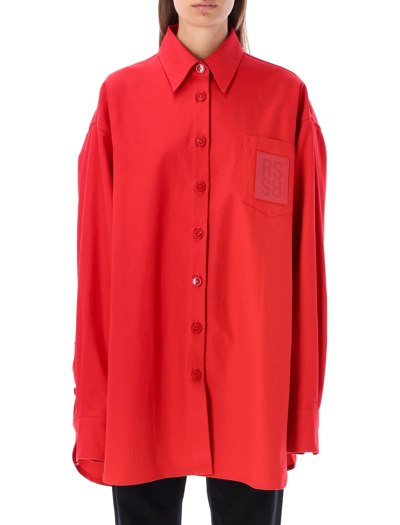 Shop Raf Simons Oversized Denim Shirt In Red