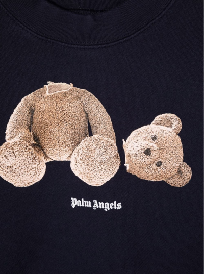 Shop Palm Angels Kids Boys Blue Cotton Crew Neck Sweatshirt With Bear Print