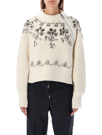 Shop Sacai Floral Studs Sweater In Off White