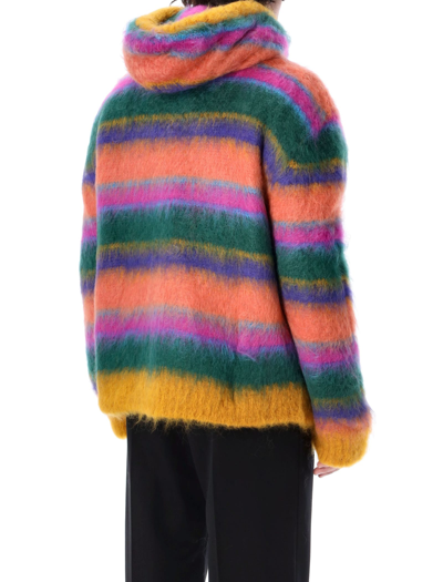 Shop Marni Striped Padded Hooded Cardigan In Multicolor
