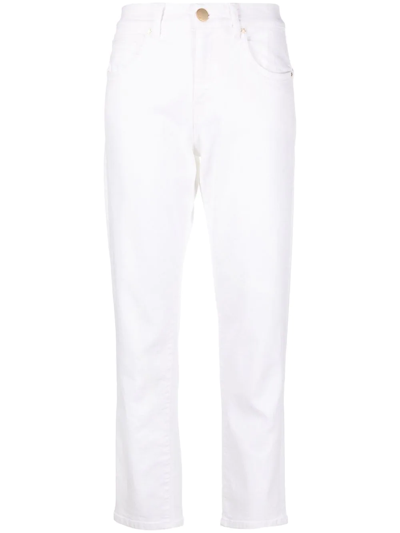 Shop Lorena Antoniazzi Tapered Stretch-cotton Trousers In White