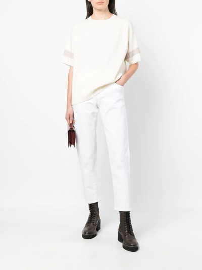 Shop Lorena Antoniazzi Tapered Stretch-cotton Trousers In White