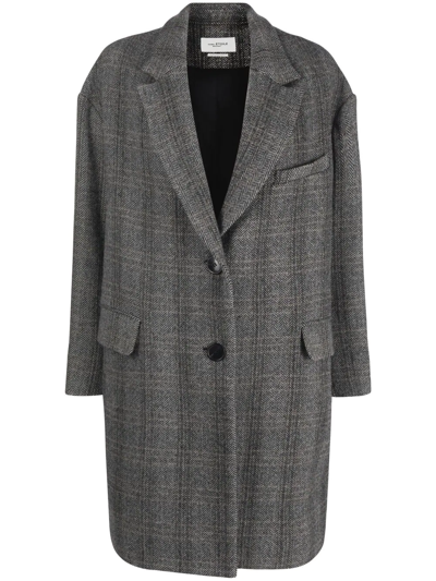 Shop Isabel Marant Étoile Fine-check Single-breasted Wool Coat In Grey
