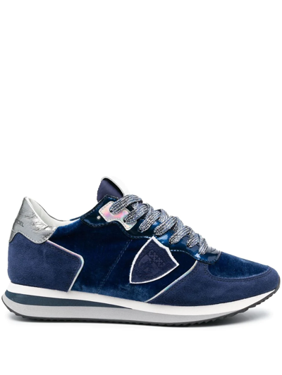 Shop Philippe Model Paris Suede-panelled Low Top Sneakers In Blue